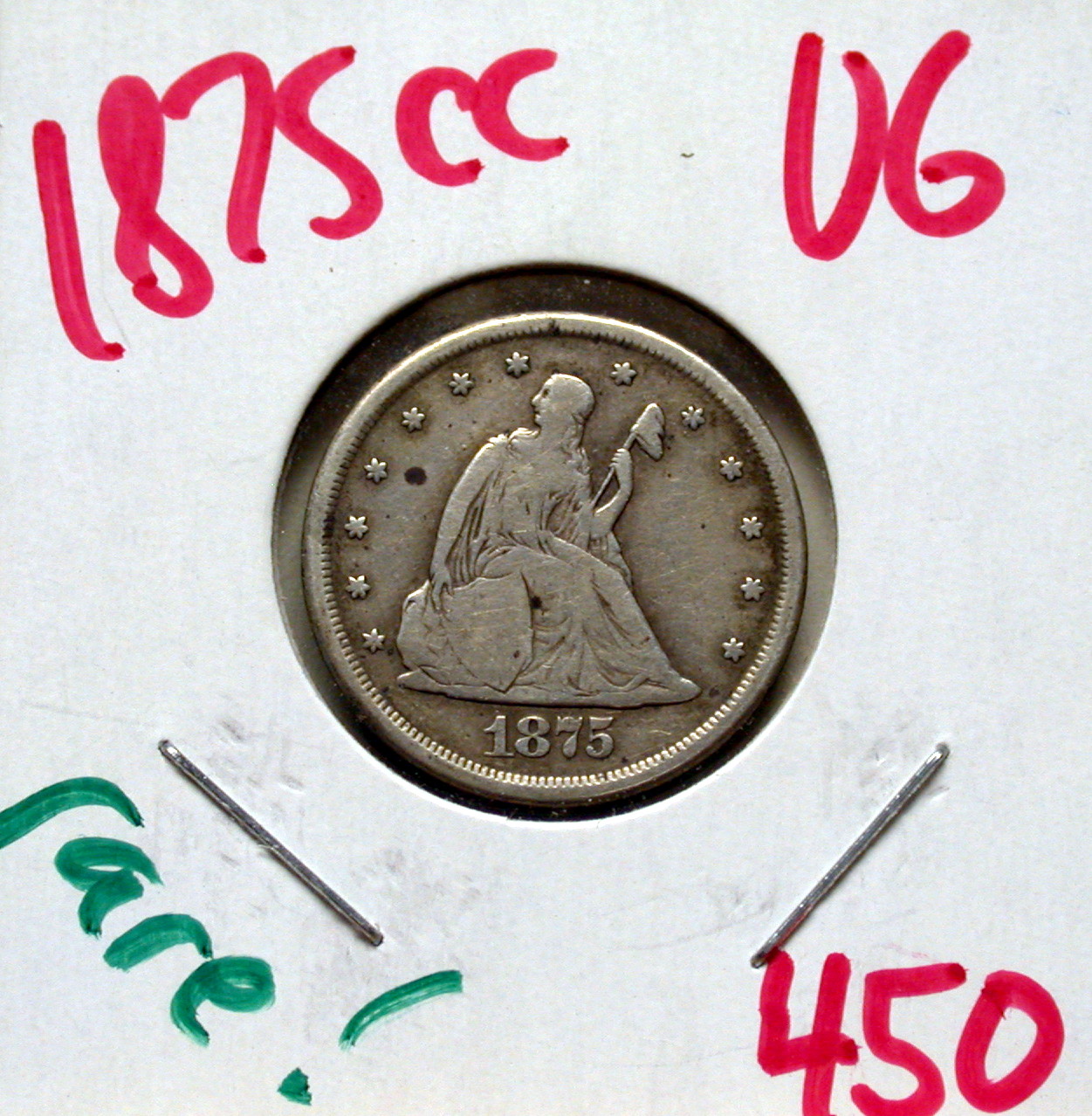 1875 CC 20c Piece in VG - Click Image to Close